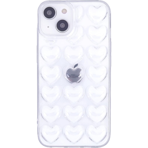iPhone 14 Pro Case for Women, 3D Pop Bubble Heart Kawaii Gel Cover, Cute Girly for iPhone14 Pro 6.1 inch - Clear