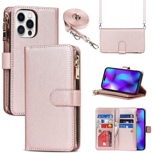 GENERIC  Fit for Iphone 14 Pro Max (5G 2022) Wallet Case, [9 Card Slots] [Removable Adjustable Crossbody Necklace Lanyard
