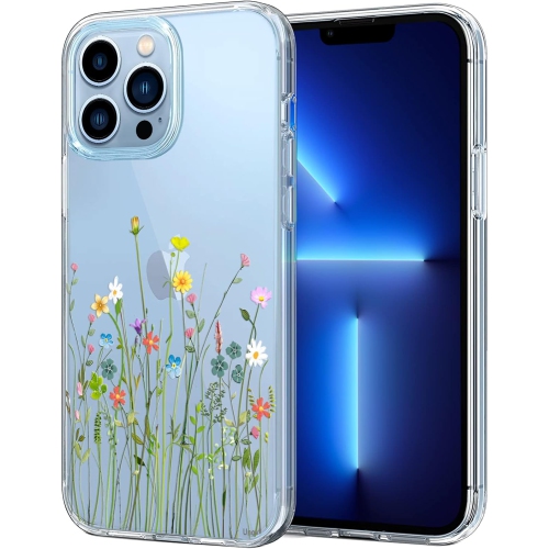 GENERIC  Case Compatible With Iphone 13 Pro Case Clear With Design Embossed Floral Pattern Soft Tpu Bumper Slim Protective