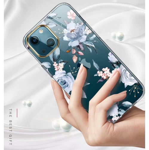 Compatible with iPhone 14 Plus Case with Flowers,for Girly Women,Shockproof Clear Floral Pattern Hard Back Cover