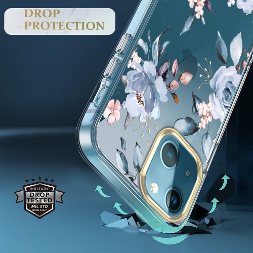 Compatible with iPhone 14 Plus Case with Flowers,for Girly Women,Shockproof Clear Floral Pattern Hard Back Cover