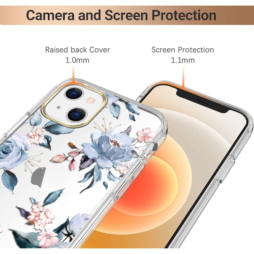 Compatible with iPhone 14 Plus Case with Flowers,for Girly Women,Shockproof Clear Floral Pattern Hard Back Cover