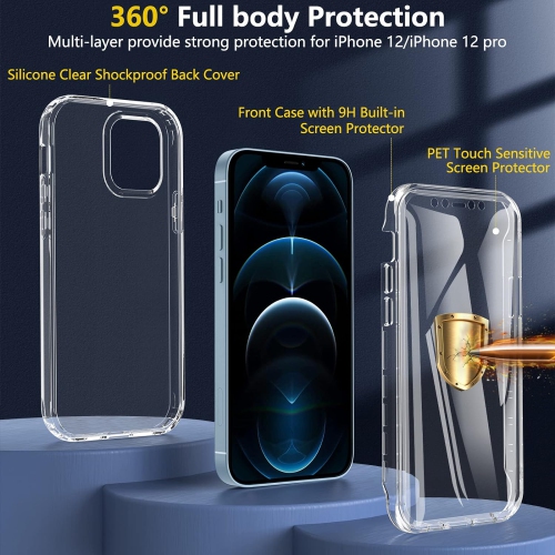 for iPhone 12 Case,Phone Case iPhone 12/iPhone 12 Pro Clear with [Built-in Screen Protector ] Dual Layer Full