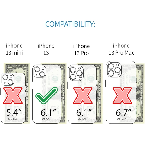 Wallet Case for iPhone 13 with Built-in Metal Plate for Magnetic Mounting & 2 Credit Card Holder Pockets: Exec