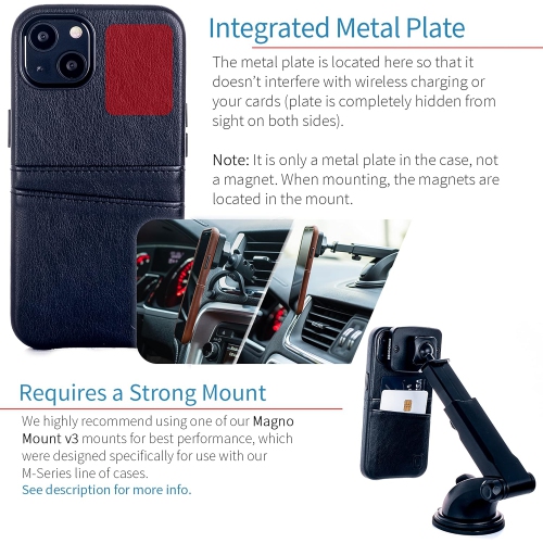 Wallet Case for iPhone 13 with Built-in Metal Plate for Magnetic Mounting & 2 Credit Card Holder Pockets: Exec