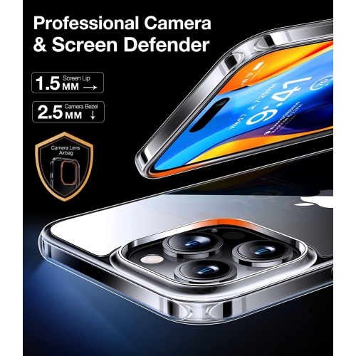 Super Clear for iPhone 14 Pro Max Case [Never Yellow] [10 FT Mil-Grade Shockproof] Slim Yet Protective Hard Back