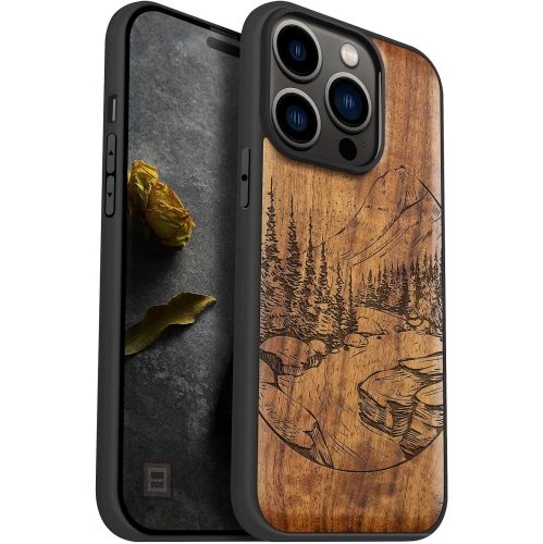 GENERIC  Magnetic Wood Case for Iphone 14 Pro Case [Natural Wood & Soft Tpu] Shockproof Protective Cover Unique & In Black