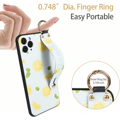 Finger Strap Loop Case for iPhone 13 Pro Max, Fruit Lemon Print iPhone 13 Pro Max Case with Strap Grip Holder