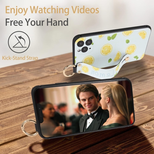 Finger Strap Loop Case for iPhone 13 Pro Max, Fruit Lemon Print iPhone 13 Pro Max Case with Strap Grip Holder