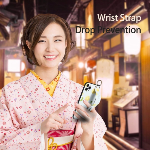 Finger Strap Loop Case for iPhone 13 Pro Max, Fruit Lemon Print iPhone 13 Pro Max Case with Strap Grip Holder