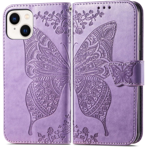 Butterfly Wallet Case for iPhone 14 Case Women Violet, Patterned PU Leather Magnetic Flip Case for iPhone 14 6.1