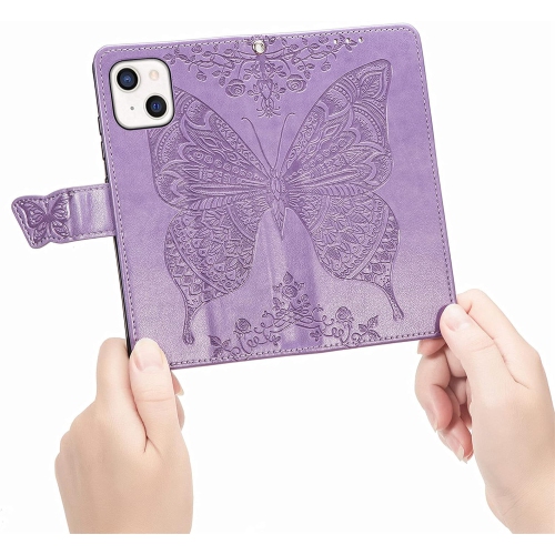 Butterfly Wallet Case for iPhone 14 Case Women Violet, Patterned PU Leather Magnetic Flip Case for iPhone 14 6.1