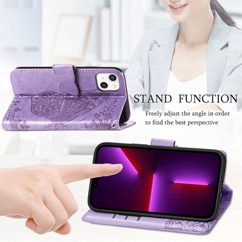 Butterfly Wallet Case for iPhone 14 Case Women Violet, Patterned PU Leather Magnetic Flip Case for iPhone 14 6.1