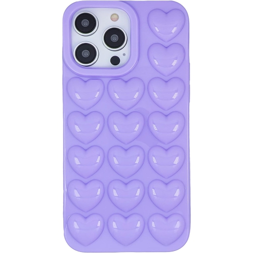 iPhone 14 Case for Women, 3D Pop Bubble Heart Kawaii Gel Cover, Cute Girly for iPhone14 6.1 inch - Lavender