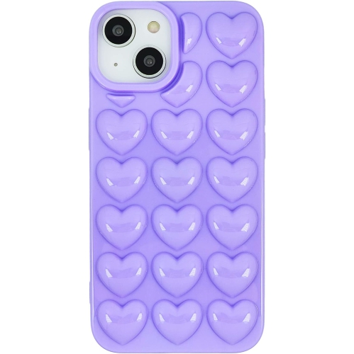 iPhone 14 Case for Women, 3D Pop Bubble Heart Kawaii Gel Cover, Cute Girly for iPhone14 6.1 inch - Lavender