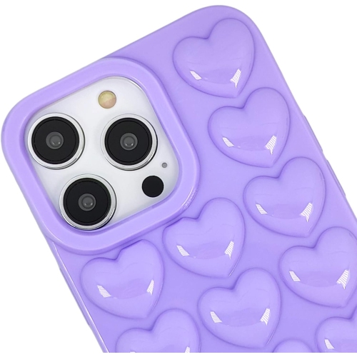 iPhone 14 Case for Women, 3D Pop Bubble Heart Kawaii Gel Cover, Cute Girly for iPhone14 6.1 inch - Lavender