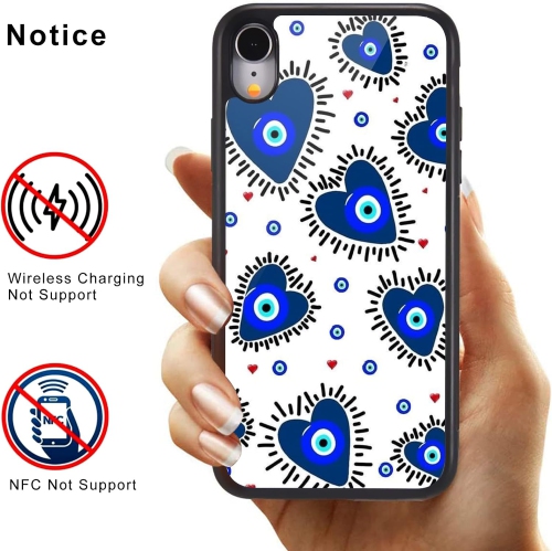 for iPhone XR Girls Women Love Heart Case Evil Eyes Print Soft TPU Hard Back Shockproof Anti-Scratch Protective
