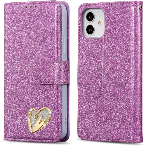 GENERIC  Case for Iphone 14 Pro Max, Glitter Pu Leather Tpu Bumper Card Holder [Wrist Strap] [Magnetic Closure] Wallet