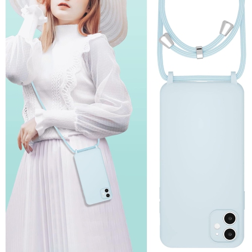 Dragonne en bandoulière Étui pour téléphone iPhone 12, étui pour téléphone en silicone avec sangle ajustable pour collier cou de ceinture souple