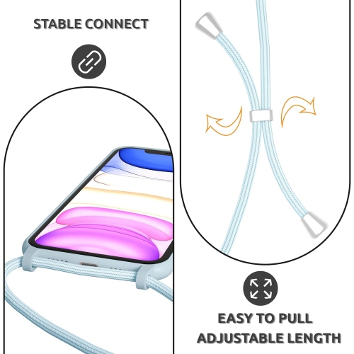 Dragonne en bandoulière Étui pour téléphone iPhone 12, étui pour téléphone en silicone avec sangle ajustable pour collier cou de ceinture souple