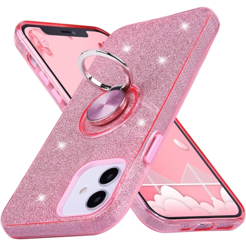 GENERIC  Iphone 12 Mini Case, Cute Glitter Bling Sparkle Protective Case With Ring Kickstand, Women Girls Phone Case