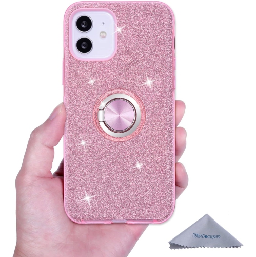 Étui pour iPhone 12 Mini, étui protecteur brillant et adorable avec béquille pour anneau, étui pour femmes pour téléphone