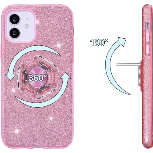 Étui pour iPhone 12 Mini, étui protecteur brillant et adorable avec béquille pour anneau, étui pour femmes pour téléphone