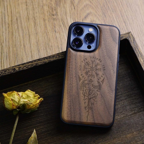 Magnetic Wood Case for iPhone 13 Pro Case [Hard Real Wood & Soft TPU] Shockproof Hybrid Protective Cover Unique