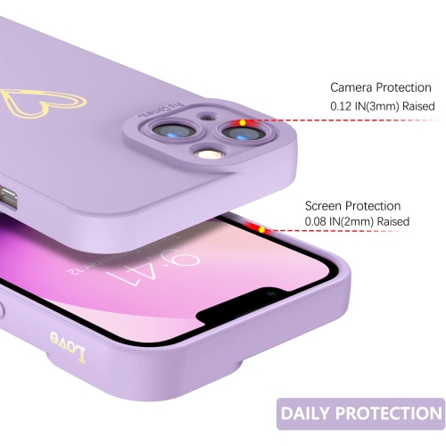 iPhone 13 Case Cute Heart Side Back Plated Love Heart Cover for Women Girls Soft Liquid Silicone Lens Camera