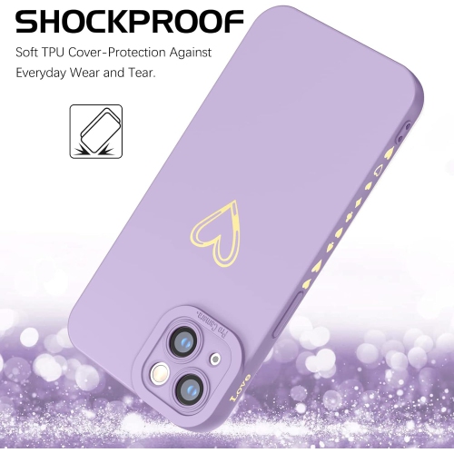 iPhone 13 Case Cute Heart Side Back Plated Love Heart Cover for Women Girls Soft Liquid Silicone Lens Camera
