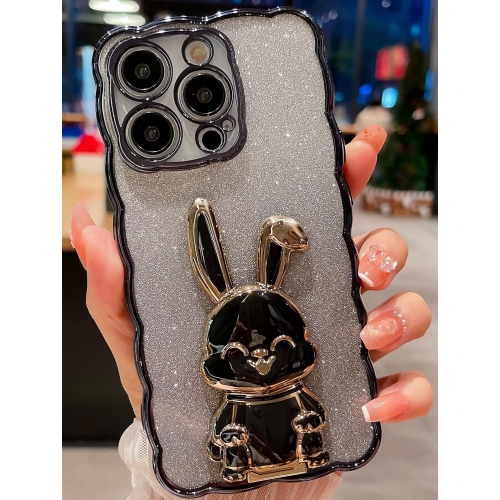 GENERIC  Designed for Iphone 13 Pro Max Glitter Case, Luxury Plating Cute Bling Rabbit Kickstand Phone Cover for Women