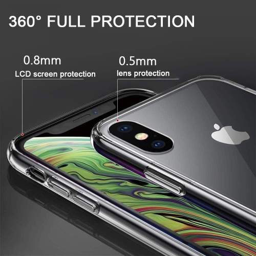 iPhone Xs Case/iPhone X Case Transparent Hard PC Back + Soft TPU Bumper, [Shock-Absorption] [Full Protection]