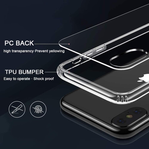 iPhone Xs Case/iPhone X Case Transparent Hard PC Back + Soft TPU Bumper, [Shock-Absorption] [Full Protection]