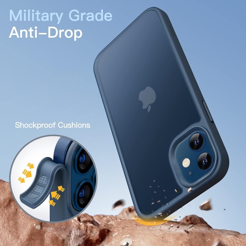 Étui mat pour iPhone 12/12 Pro 6,1 po, protection antichoc de qualité militaire contre les chutes, dos givré translucide