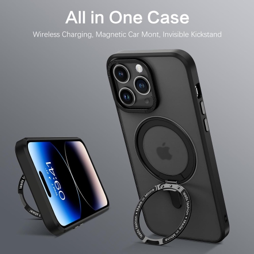 Magnetic Case for iPhone 14 Pro Compatible with MagSafe, Magnetic Kickstand iPhone 14 Pro Case Transparent Cover