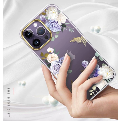 Compatible with iPhone 14 Pro Case with Flowers,for Girly Women,Shockproof Clear Floral Pattern Hard Back Cover