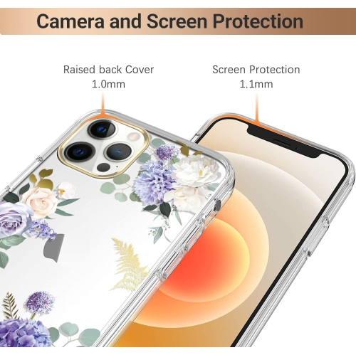 Compatible with iPhone 14 Pro Case with Flowers,for Girly Women,Shockproof Clear Floral Pattern Hard Back Cover