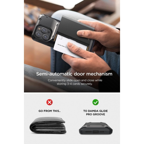 Damda Glide Pro for iPhone 14 Pro Max, Sturdy Semi Auto Wallet [4 Cards] Case Compatible for iPhone 14 Pro