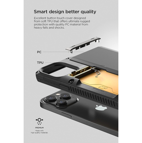 Damda Glide Pro for iPhone 14 Pro Max, Sturdy Semi Auto Wallet [4 Cards] Case Compatible for iPhone 14 Pro