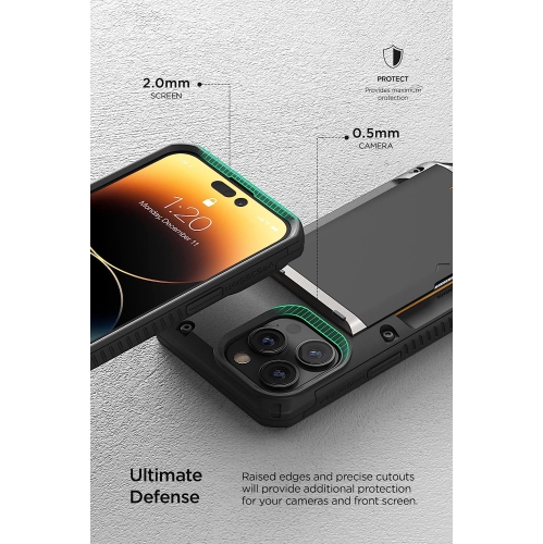 Damda Glide Pro for iPhone 14 Pro Max, Sturdy Semi Auto Wallet [4 Cards] Case Compatible for iPhone 14 Pro