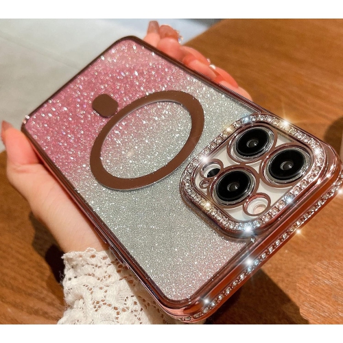 GENERIC  Designed for Iphone 14 Pro Magnetic Glitter Case, Luxury Plating Cute Bling Diamond Inlay Phone Cover Compatible