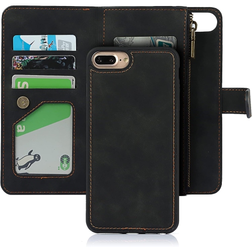 for iPhone 7 Plus/8 Plus Wallet Case,2 in 1 Detachable Flip Wallet Case with Zipper [Premium Leather][6 Card
