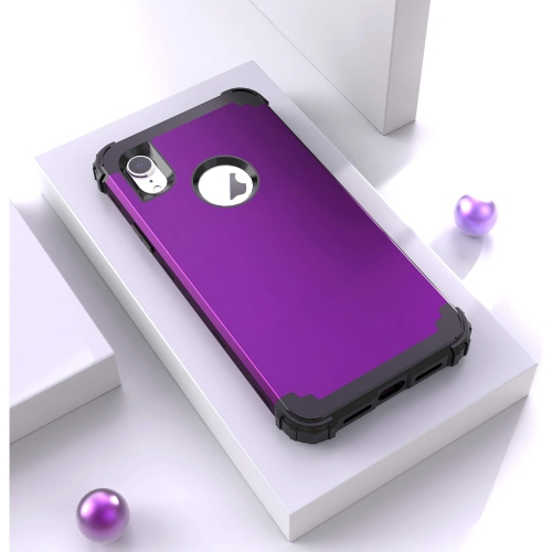 iPhone XR Case with Tempered Glass Screen Protector, 3 in 1 Shockproof Slim Hybrid Heavy Duty Hard PC Cover Soft