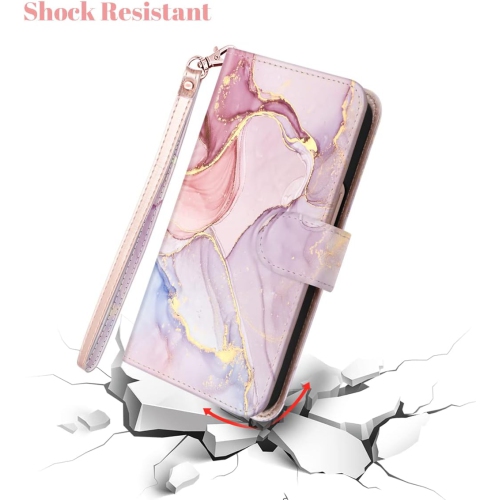 iPhone 13 Case, iPhone 13 Case Wallet Case Rose Gold Marble PU Leather Magnetic Closure 2 Card Slot Cash Holder