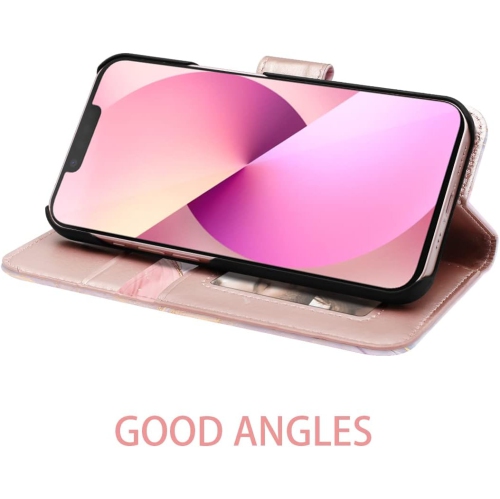 iPhone 13 Case, iPhone 13 Case Wallet Case Rose Gold Marble PU Leather Magnetic Closure 2 Card Slot Cash Holder