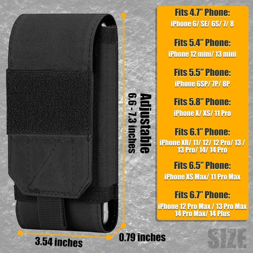 Tactical Molle Phone Cover Case, Heavy Duty Loop Belt Holster Pouch with Flag Patch for iPhone 14 Plus/14 Pro