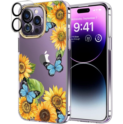 GENERIC  Compatible With Iphone 14 Pro Max Case With Flowers, for Girly Women, Shockproof Clear Floral Pattern Hard Back