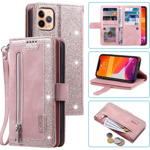 GENERIC  Wallet Case for Iphone 13 Pro 6.1, Retro Matte 9 Card Holder Slots Zipper Pocket Case Pu Leather Magnetic