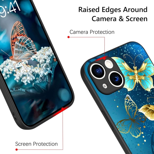Case for iPhone 13 Glow in The Dark Cute Blue Butterfly Noctilucent Luminous Cover for Women Men Slim Thin
