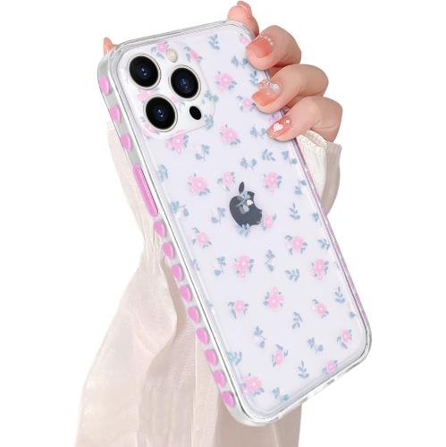 GENERIC  Compatible for Iphone 13 Pro Max Case (6.7 Inch), Cute Fashion Small Flower Love-Heart Pattern Soft In Purple
